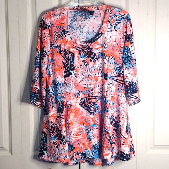 Attitudes by Renee Plus Size Multi Color Print Blouse 3/4 Sleeve Size LP - Picture 1 of 3